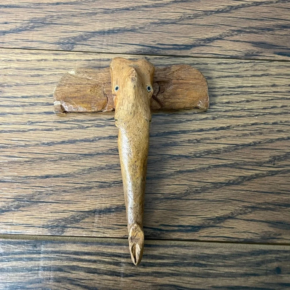 Hand Carved Wooden Elephant Wall Hook 6